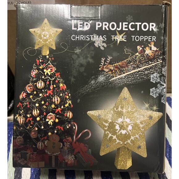 Christmas Tree Topper Lighted LED Star Snowflake Projector Rotating Lamp Gold - Picture 3 of 3